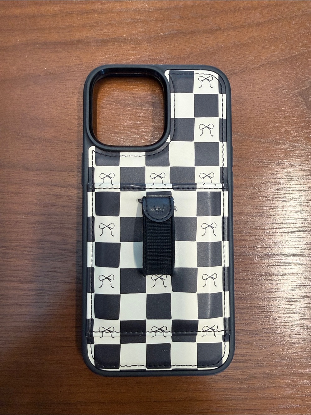 Checkered Black and White Phone Case with Hand Strap